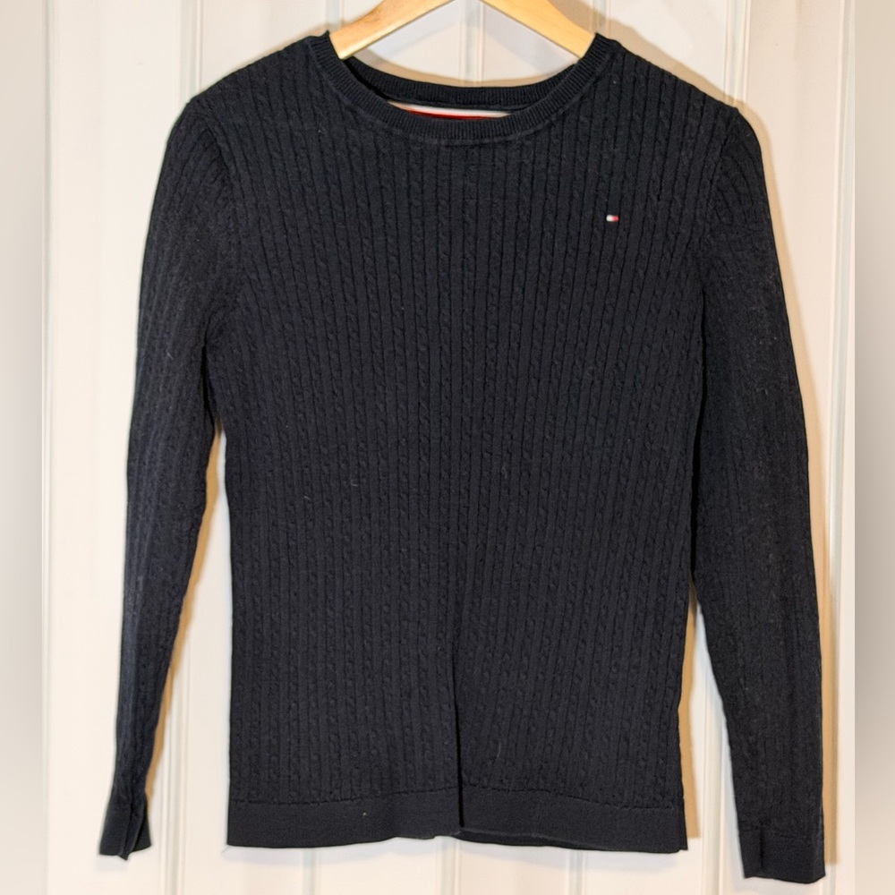 Tommy Hilfiger Black Cable-Knit Crewneck Sweater